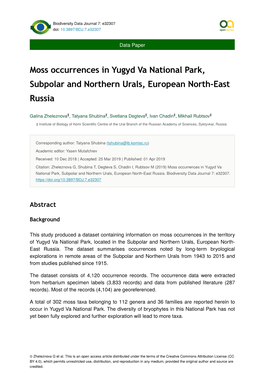 Moss Occurrences in Yugyd Va National Park, Subpolar and Northern Urals, European North-East Russia