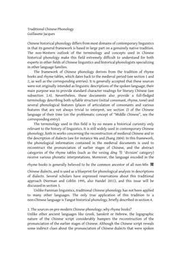 Traditional Chinese Phonology Guillaume Jacques Chinese Historical Phonology Differs from Most Domains of Contemporary Linguisti