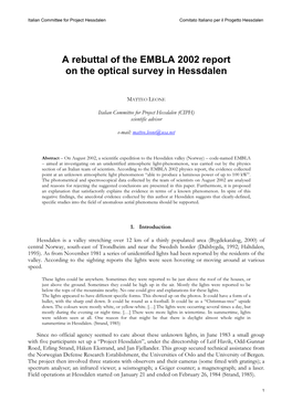 A Rebuttal of the EMBLA 2002 Report on the Optical Survey in Hessdalen