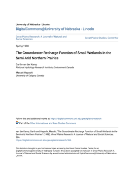 The Groundwater Recharge Function of Small Wetlands in the Semi-Arid Northern Prairies