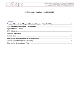 CTP Lecture Reading List 2018-2019