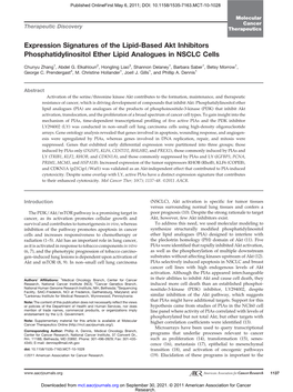 Expression Signatures of the Lipid-Based Akt Inhibitors Phosphatidylinositol Ether Lipid Analogues in NSCLC Cells