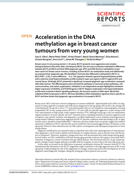 Acceleration in the DNA Methylation Age in Breast Cancer Tumours from Very Young Women Sara S