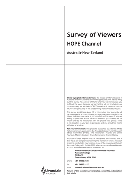 Survey of Viewers HOPE Channel