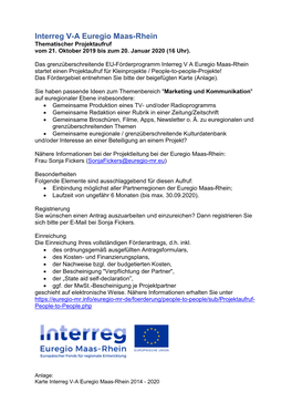 Interreg V-A Euregio Maas-Rhein Thematischer Projektaufruf Vom 21
