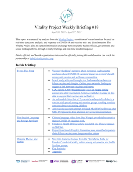 Virality Project Weekly Briefing #18 April 20, 2021 - April 27, 2021