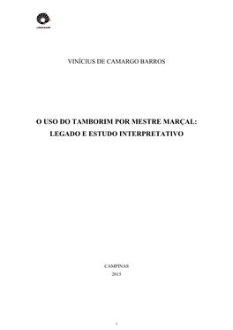 O Uso Do Tamborim Por Mestre Marçal: Legado E Estudo Interpretativo