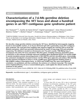 Characterization of a 7.6-Mb Germline Deletion Encompassing the NF1 Locus and About a Hundred Genes in an NF1 Contiguous Gene Syndrome Patient