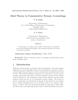 Ideal Theory in Commutative Ternary A-Semirings