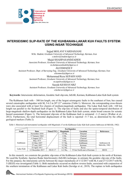 Interseismic Slip-Rate of the Kuhbanan-Lakar Kuh Faults System: Using Insar Technique