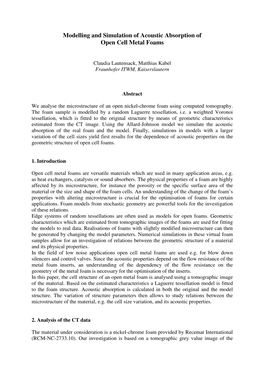 Modelling and Simulation of Acoustic Absorption of Open Cell Metal Foams