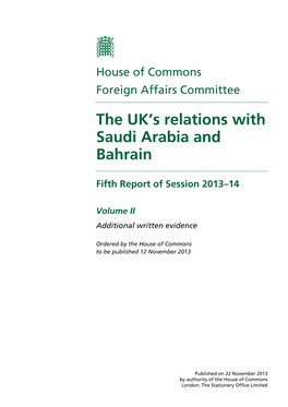 The UK's Relations with Saudi Arabia and Bahrain