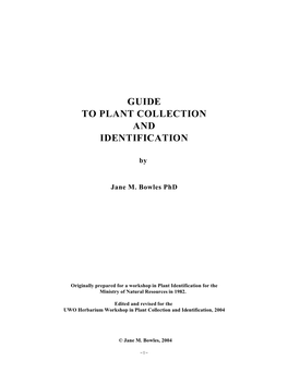 Guide to Plant Collection and Identification