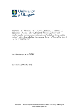 Thermoregulatory and Cardiovascular Responses to Creatine, Glycerol and Alpha Lipoic Acid in Trained Cyclists