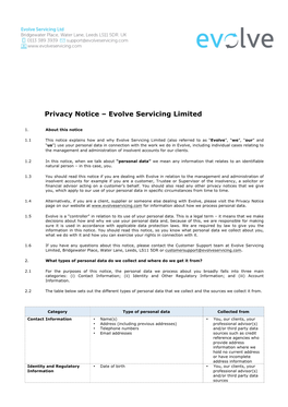 Privacy Notice – Evolve Servicing Limited