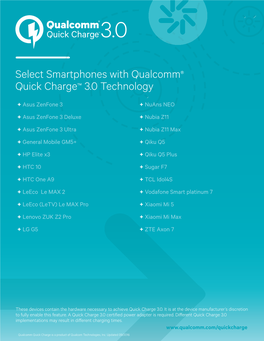 Select Smartphones with Qualcomm® Quick Charge™ 3.0 Technology