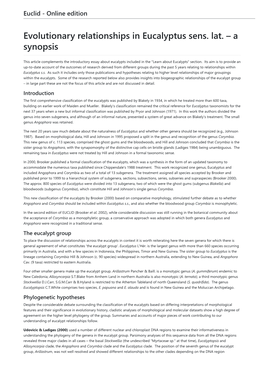 Evolutionary Relationships in Eucalyptus Sens. Lat. – a Synopsis