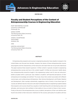 Faculty and Student Perceptions of the Content of Entrepreneurship Courses in Engineering Education