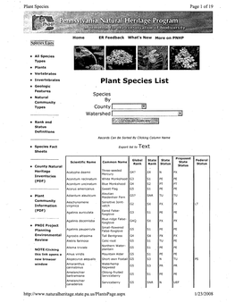 Pennsylvania Natural Heritage Program Plant Species List