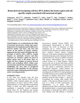 Brain-Derived Circulating Cell-Free DNA Defines the Brain Region and Cell Specific Origins Associated with Neuronal Atrophy