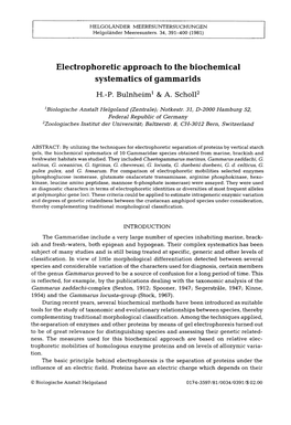 Electrophoretic Approach to the Biochemical Systematics of Gammarids