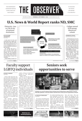 U.S. News & World Report Ranks ND, SMC Faculty Support Lgbtq Individuals Seniors Seek Opportunities to Serve