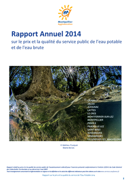 Rapport Annuel 2014 Sur Le Prix Et La Qualité Du Service Public De L’Eau Potable