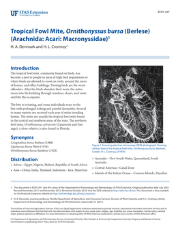 Tropical Fowl Mite, Ornithonyssus Bursa (Berlese) (Arachnida: Acari: Macronyssidae)1 H