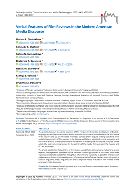 Verbal Features of Film Reviews in the Modern American Media Discourse