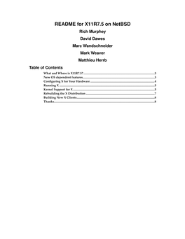 README for X11R7.5 on Netbsd Rich Murphey David Dawes Marc Wandschneider Mark Weaver Matthieu Herrb Table of Contents What and Where Is X11R7.5?