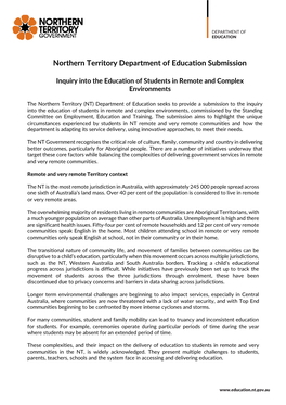 Northern Territory Department of Education Submission