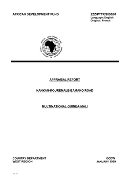 Appraisal Report Kankan-Kouremale-Bamako Road Multinational Guinea-Mali