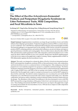 The Effect of Bacillus Licheniformis-Fermented Products