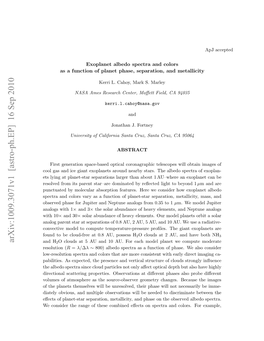 Arxiv:1009.3071V1 [Astro-Ph.EP] 16 Sep 2010 Eovdfo T Aetsa–R Oiae Yrﬂce Lig Reﬂected by Dominated AU– Star–Are 1 Parent About Al Its Than the from Larger Stars