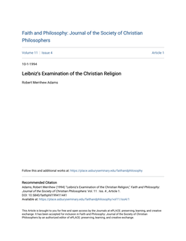 Leibniz's Examination of the Christian Religion