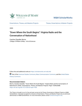 "Down Where the South Begins": Virginia Radio and the Conversation of Nationhood