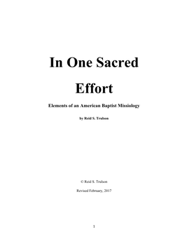 In One Sacred Effort – Elements of an American Baptist Missiology