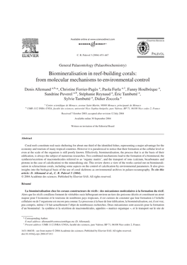 Biomineralisation in Reef-Building Corals: from Molecular Mechanisms to Environmental Control