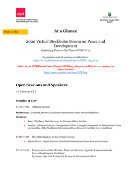 At a Glance 2020 Virtual Stockholm Forum on Peace and Development