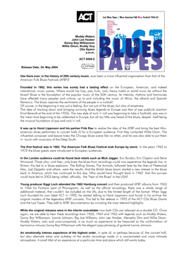 Has There Ever, in the History of 20Th Century Music, Ever Been a More Influential Organisation Than That of the American Folk Blues Festivals (AFBF)?