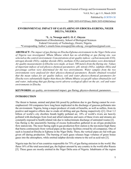 ENVIRONMENTAL IMPACT of GAS FLARING on EBOCHA-EGBEMA, NIGER DELTA, NIGERIA *L. A. Nwaogu and G. O. C. Onyeze Department of Bioch