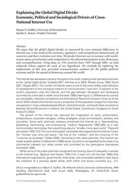 Explaining the Global Digital Divide: Economic, Political and Sociological Drivers of Cross- National Internet Use