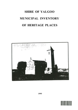 Shire of Yalgoo Municipal Inventory of Heritage Places