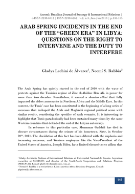 Arab Spring Incidents in the End of the “Green Era” in Libya: Questions on the Right to Intervene and the Duty to Interfere