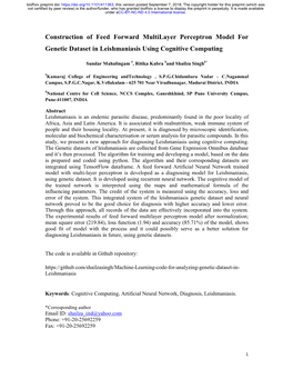 Construction of Feed Forward Multilayer Perceptron Model for Genetic Dataset in Leishmaniasis Using Cognitive Computing