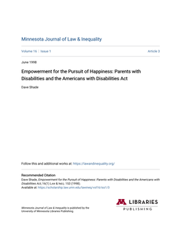 Empowerment for the Pursuit of Happiness: Parents with Disabilities and the Americans with Disabilities Act