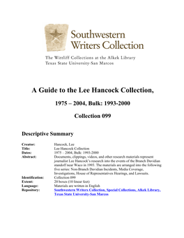 A Guide to the Lee Hancock Collection