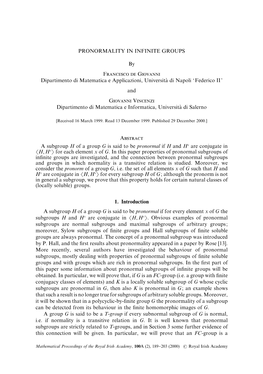 PRONORMALITY in INFINITE GROUPS by F G