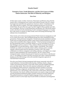 Formative Years, Youth Memories, and the Life Course of Older Dutch-Americans: the Role of Ethnicity and Religion