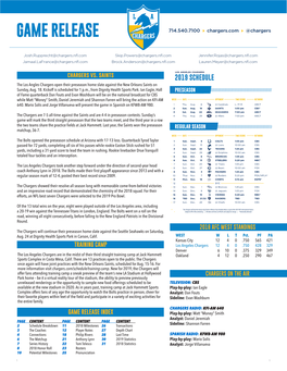 2019 SCHEDULE the Los Angles Chargers Open Their Preseason Home Slate Against the New Orleans Saints on Sunday, Aug
